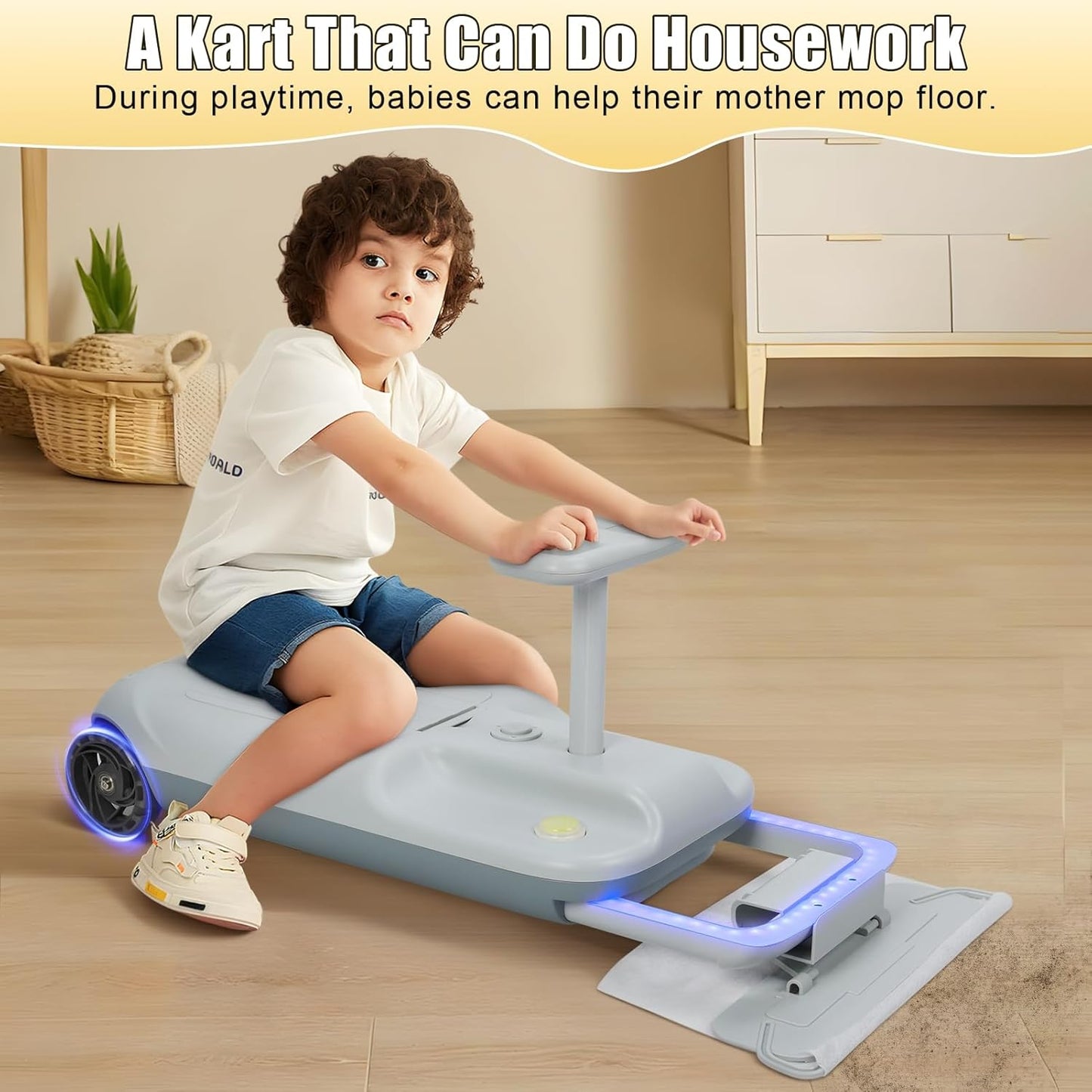 12V children's kart, electric twist car, kart with floor cleaning function, electric racing car with gradient lights