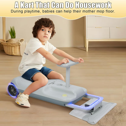 12V children's kart, electric twist car, kart with floor cleaning function, electric racing car with gradient lights