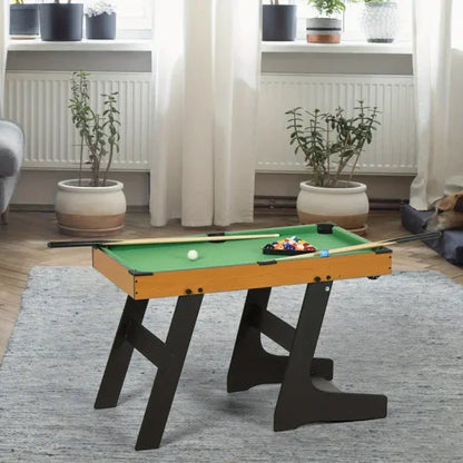 Foldable Billiards Tabletop Game, Pool Table Set, Fun for the Whole Family with Easy Folding for Storage, Balls, Cues, Chalk, Brush for Game Room